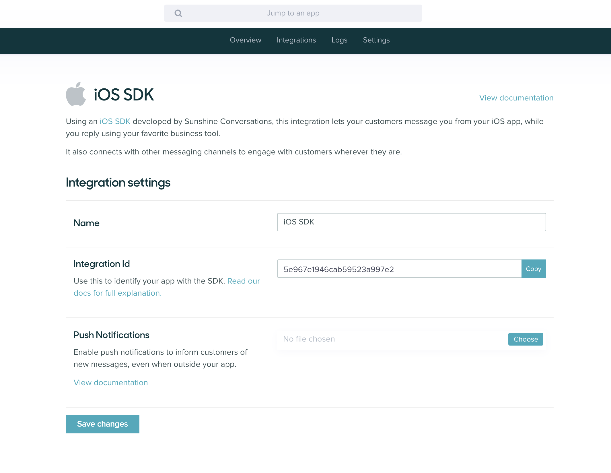 Integration ID on iOS Overview Page