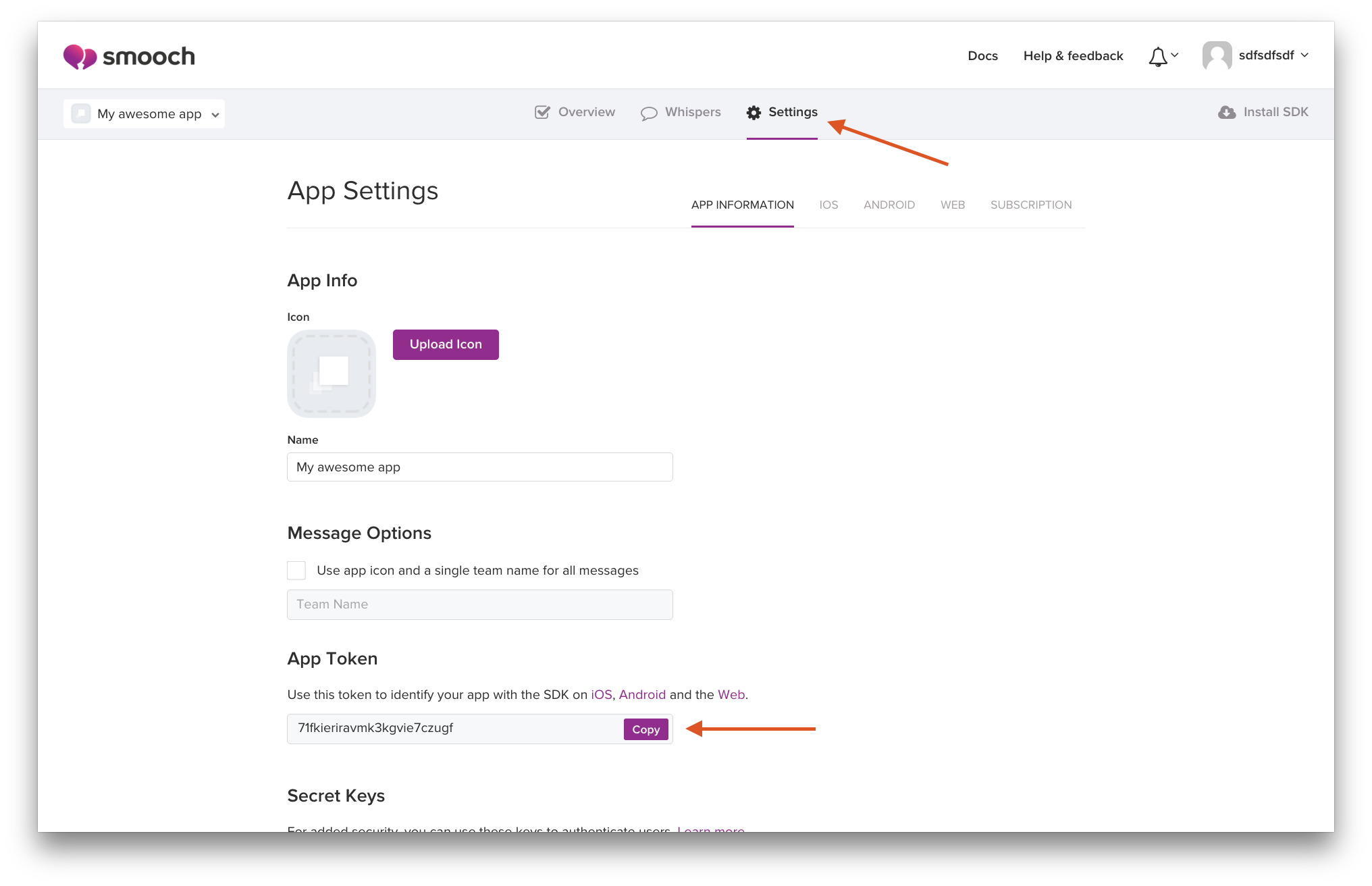 App Token on Overview Page