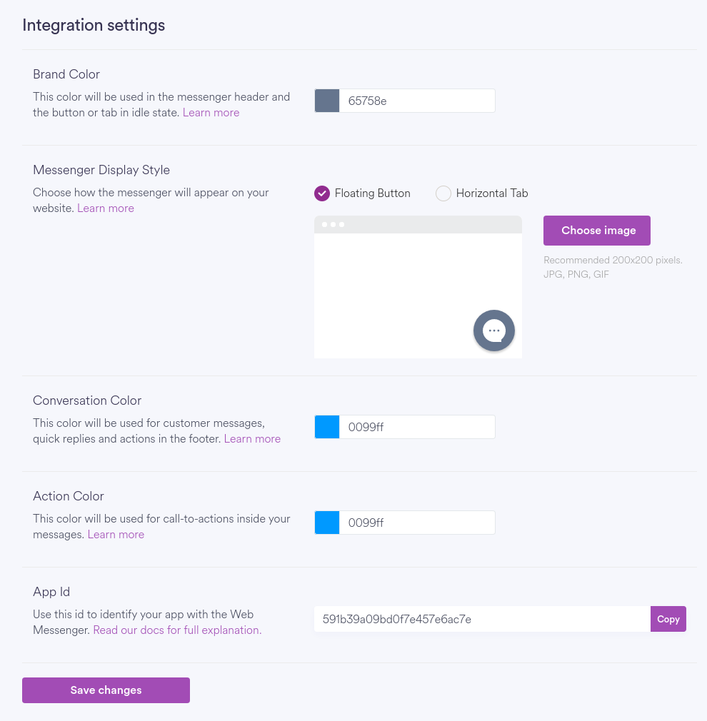 Web Messenger Settings